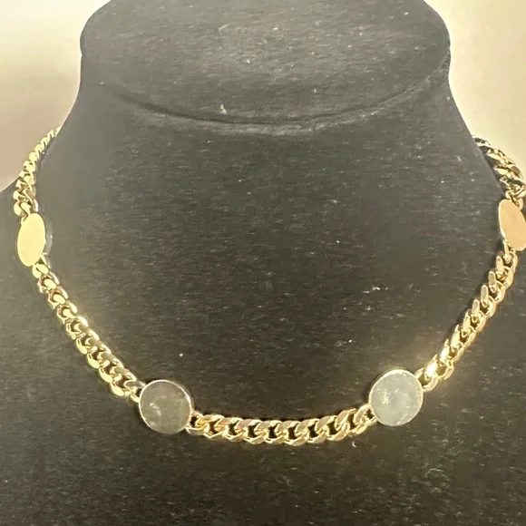 Lauren Ralph Lauren Gold Medallion RL Logo Necklace Gold & Silver Tone - Picture 5 of 5